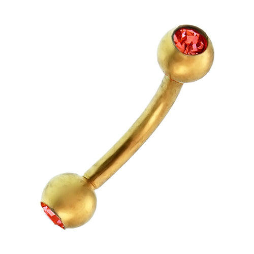 Banane Curved Barbell Piercing mit Kugeln goldfarben aus Edelstahl mit Glitzerstein in Rot - chic - net.de