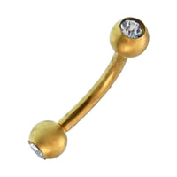 Cargar imagen en el visor de la galería, Banane Curved Barbell Piercing mit Kugeln goldfarben aus Edelstahl mit Glitzerstein in Weiß - chic - net.de
