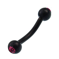Cargar imagen en el visor de la galería, Banane Curved Barbell Piercing mit Kugeln schwarz aus Edelstahl mit Glitzerstein in Pink - chic - net.de
