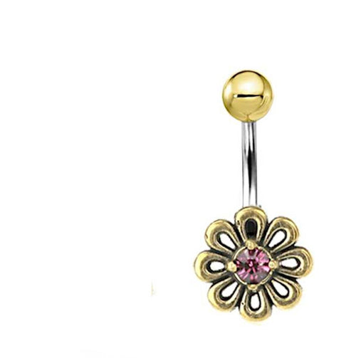 Bauchnabel Piercing Brass Edelstahl Blümchen Stein - chic - net.de
