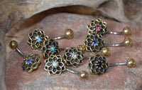 Cargar imagen en el visor de la galería, Bauchnabel Piercing Brass Edelstahl Stern Blume Stein - chic - net.de
