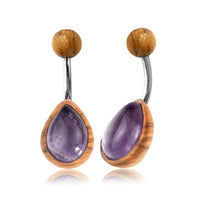 Cargar imagen en el visor de la galería, Bauchnabel Piercing Edelstahl Holz Stein Tropfen Träne - chic - net.de
