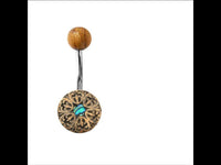 Load image into Gallery viewer, Bauchnabel Piercing Edelstahl Olivenholz 1.6x9.5 Blume - chic - net.de
