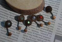 Load image into Gallery viewer, Bauchnabel Piercing Edelstahl Olivenholz 1.6x9.5 Blume - chic - net.de
