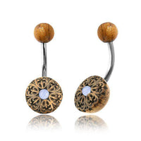 Load image into Gallery viewer, Bauchnabel Piercing Edelstahl Olivenholz 1.6x9.5 Blume - chic - net.de
