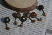 Load image into Gallery viewer, Bauchnabel Piercing Edelstahl Olivenholz 1.6x9.5 Blume - chic - net.de
