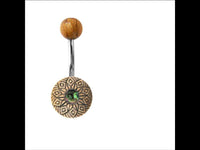 Load image into Gallery viewer, Bauchnabel Piercing Edelstahl Olivenholz 1.6x9.5 Blume - chic - net.de
