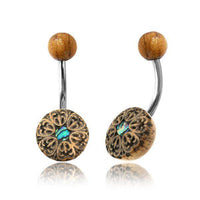 Load image into Gallery viewer, Bauchnabel Piercing Edelstahl Olivenholz 1.6x9.5 Blume - chic - net.de
