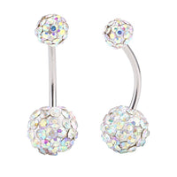 Cargar imagen en el visor de la galería, Bauchnabelpiercing Bananapiercing weiß Zirkonia bunte Steine 2 Kugeln Edelstahl - chic - net.de
