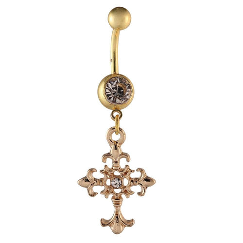 Bauchnabelpiercing Banenpiercing golden weißer Stern Kreuz Anhänger Edelstahl - chic - net.de