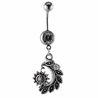 Cargar imagen en el visor de la galería, Bauchnabelpiercing Blätter halbrund Stern silberfarben Kugeln Edelstahl - chic - net.de
