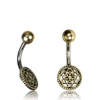 Load image into Gallery viewer, Bauchnabelpiercing Brass Edelstahl antik golden silbern Blume des Lebens Punkte - chic - net.de

