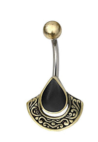 Load image into Gallery viewer, Bauchnabelpiercing Edelstahl Brass Bogen Träne Inlay - chic - net.de
