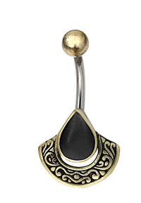 Load image into Gallery viewer, Bauchnabelpiercing Edelstahl Brass Bogen Träne Inlay - chic - net.de

