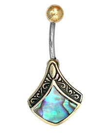 Cargar imagen en el visor de la galería, Bauchnabelpiercing Edelstahl Brass Raute Inlay - chic - net.de
