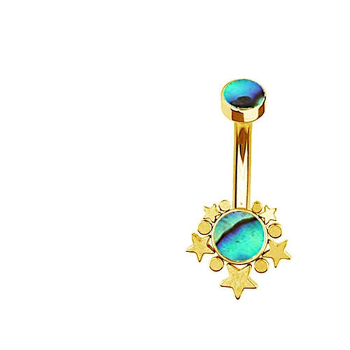 Bauchnabelpiercing Edelstahl Gold PVD Sterne Zirkonia Paua - chic - net.de