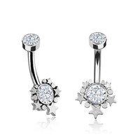 Load image into Gallery viewer, Bauchnabelpiercing Edelstahl Gold PVD Sterne Zirkonia Paua - chic - net.de

