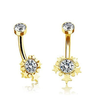 Load image into Gallery viewer, Bauchnabelpiercing Edelstahl Gold PVD Sterne Zirkonia Paua - chic - net.de

