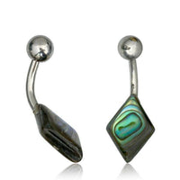 Cargar imagen en el visor de la galería, Bauchnabelpiercing Edelstahl Perlmutt Raute Paua Abalone - chic - net.de
