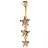 Load image into Gallery viewer, Bauchnabelpiercing golden drei Sterne rosa Zirkonia Stein Kugel Edelstahl - chic - net.de
