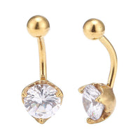 Load image into Gallery viewer, Bauchnabelpiercing golden großer weißer Zirkonia Stein rund 3 - seitig eingefasst Edelstahl - chic - net.de

