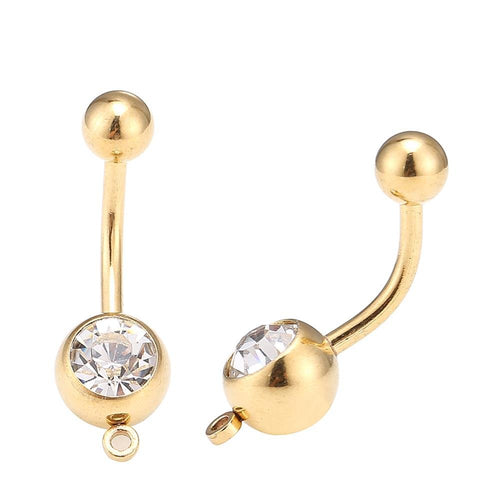 Bauchnabelpiercing golden kleiner weißer Zirkonia Stein Schlaufe Edelstahl - chic - net.de