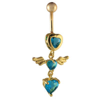 Load image into Gallery viewer, Bauchnabelpiercing goldfarben 3 Herzen blau mit Flügel Edelstahl - chic - net.de
