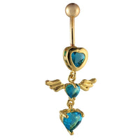 Load image into Gallery viewer, Bauchnabelpiercing goldfarben 3 Herzen blau mit Flügel Edelstahl - chic - net.de
