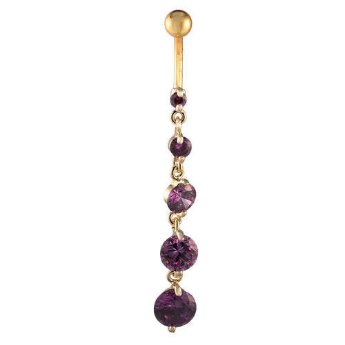 Bauchnabelpiercing goldfarben Anhänger Lila runde Zirkonia Steine Edelstahl - chic - net.de