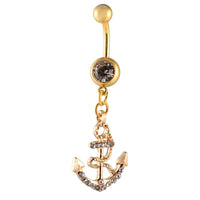 Cargar imagen en el visor de la galería, Bauchnabelpiercing goldfarben Anker weiß Zirkonia zwei Kugeln Edelstahl - chic - net.de
