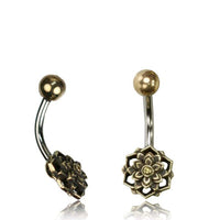 Load image into Gallery viewer, Bauchnabelpiercing Messing Edelstahl antik golden silbern 3D Blüte - chic - net.de
