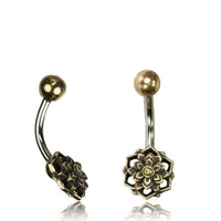Load image into Gallery viewer, Bauchnabelpiercing Messing Edelstahl antik golden silbern 3D Blüte - chic - net.de
