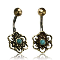 Load image into Gallery viewer, Bauchnabelpiercing Messing Edelstahl antik golden silbern Blüte Türkis - chic - net.de
