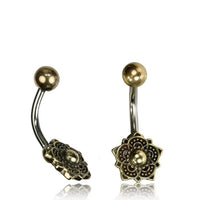 Cargar imagen en el visor de la galería, Bauchnabelpiercing Messing Edelstahl antik golden silbern Bögen Blume - chic - net.de

