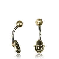 Load image into Gallery viewer, Bauchnabelpiercing Messing Edelstahl antik golden silbern Khamsa Hand der Fatima - chic - net.de
