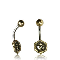 Load image into Gallery viewer, Bauchnabelpiercing Messing Edelstahl antik golden silbern OM - Blume - chic - net.de
