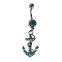Load image into Gallery viewer, Bauchnabelpiercing silberfarben Anker blau Zirkonia zwei Kugeln Edelstahl - chic - net.de
