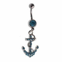 Load image into Gallery viewer, Bauchnabelpiercing silberfarben Anker blau Zirkonia zwei Kugeln Edelstahl - chic - net.de
