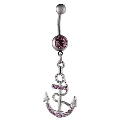 Bauchnabelpiercing silberfarben Anker rosa Zirkonia zwei Kugeln Edelstahl - chic - net.de