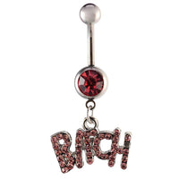 Load image into Gallery viewer, Bauchnabelpiercing silberfarben Bitch Schrift rosa Zirkonia Edelstahl - chic - net.de
