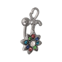 Cargar imagen en el visor de la galería, Bauchnabelpiercing silberfarben Blüte bunte Zirkonia Steine Edelstahl - chic - net.de
