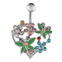 Load image into Gallery viewer, Bauchnabelpiercing silberfarben Großes Herz bunt Blumen Schmetterlinge Edelstahl - chic - net.de
