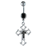 Load image into Gallery viewer, Bauchnabelpiercing silberfarben Kreuz auf Kreuz schwarz zwei Kugeln Edelstahl - chic - net.de
