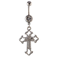 Load image into Gallery viewer, Bauchnabelpiercing silberfarben Kreuz auf Kreuz weiß zwei Kugeln Edelstahl - chic - net.de
