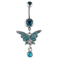 Load image into Gallery viewer, Bauchnabelpiercing silberfarben Schmetterling blau Zirkonia zwei Kugeln Edelstahl - chic - net.de

