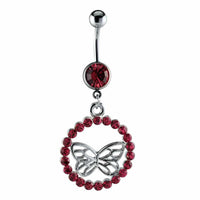 Cargar imagen en el visor de la galería, Bauchnabelpiercing silberfarben Schmetterling im rosa Zirkonia Stein Kreis Edelstahl - chic - net.de
