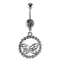 Load image into Gallery viewer, Bauchnabelpiercing silberfarben Schmetterling im weißen Zirkonia Stein Kreis Edelstahl - chic - net.de

