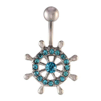 Load image into Gallery viewer, Bauchnabelpiercing silberfarben Steuerrad Schiff türkis Zirkonia Edelstahl - chic - net.de
