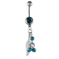 Load image into Gallery viewer, Bauchnabelpiercing silberfarben türkis Federn Steine Edelstahl - chic - net.de
