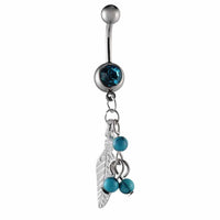 Load image into Gallery viewer, Bauchnabelpiercing silberfarben türkis Federn Steine Edelstahl - chic - net.de
